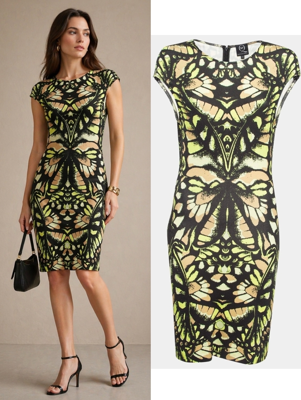 Alexander McQueen Yellow Black Monarch Butterfly Fitted Sheath Dress